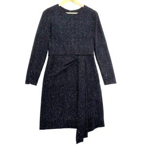 Maggy London Black Glitter Long Sleeve Dress With Waist Tie Vintage Gothcore